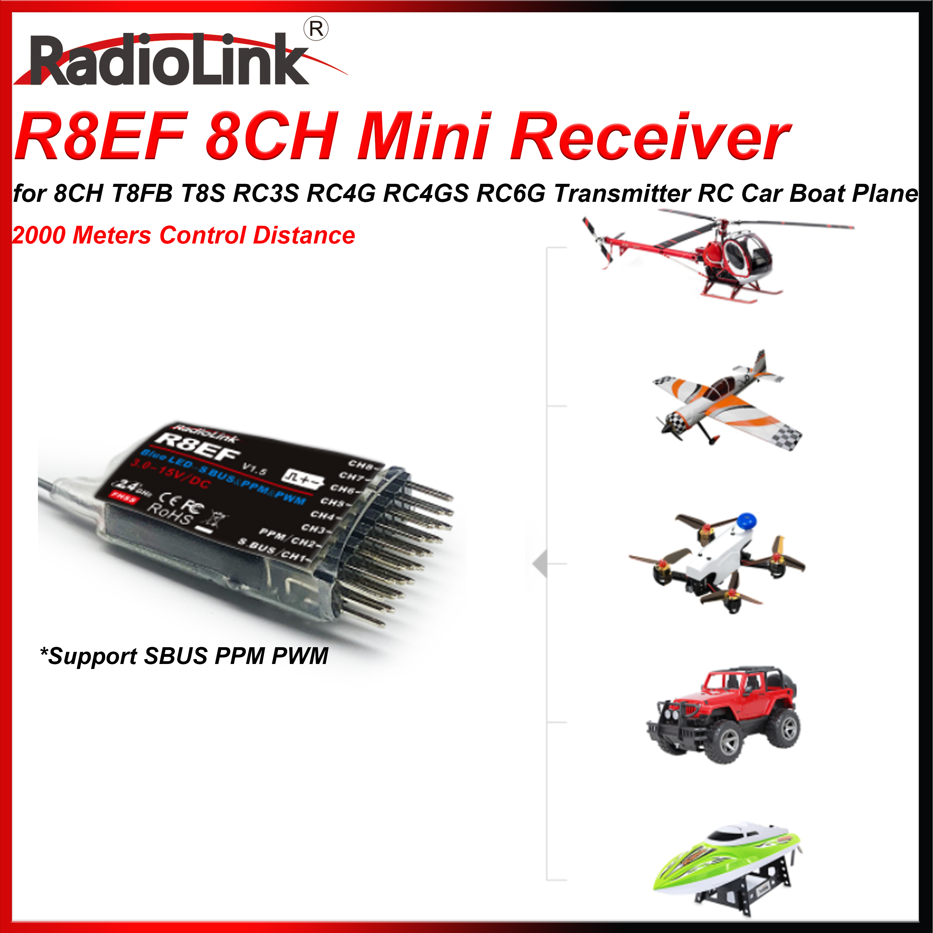 Receiver Sbus 8Ch - Radiolink R8EF 8 Channel Receiver 2.4G