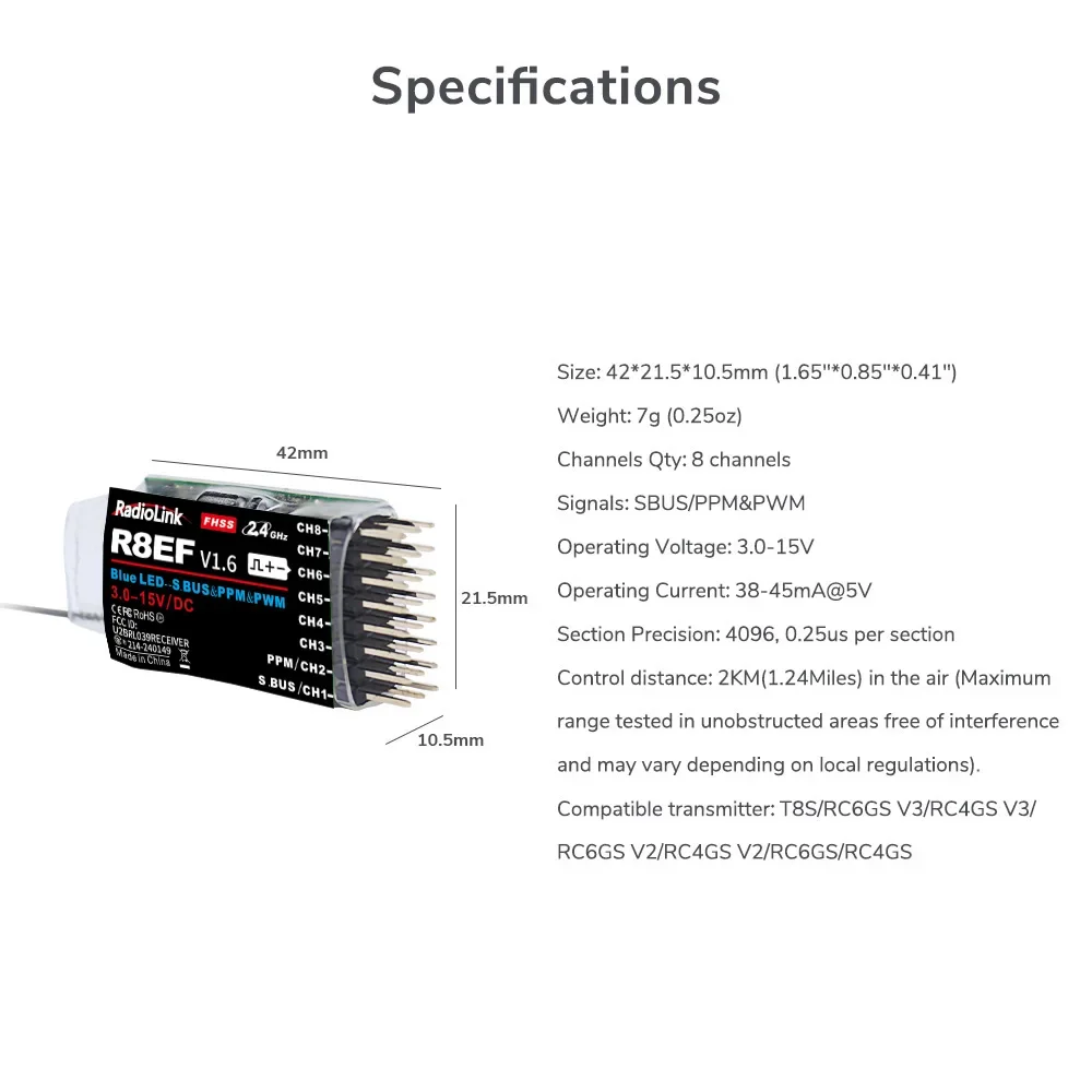 Radiolink R8EF 8 Channel Recei - Receiver Sbus 8Ch avis et prix