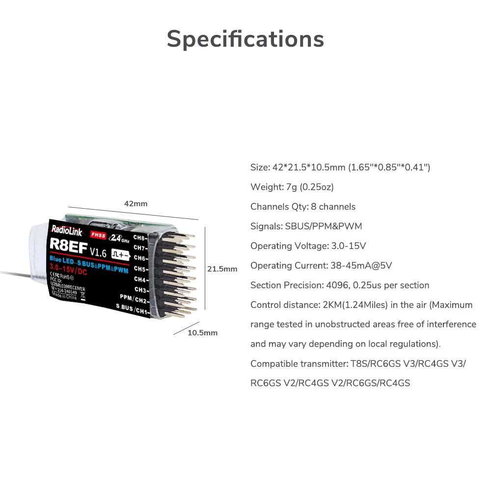 Radiolink R8EF Receiver 2.4G 8 - Receiver Sbus 8Ch avis et prix